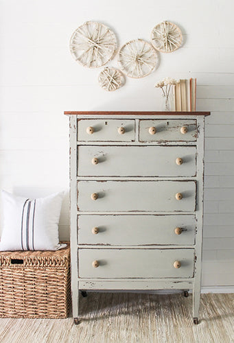 Country style pale khaki Bedford homestead House aged chest of drawers