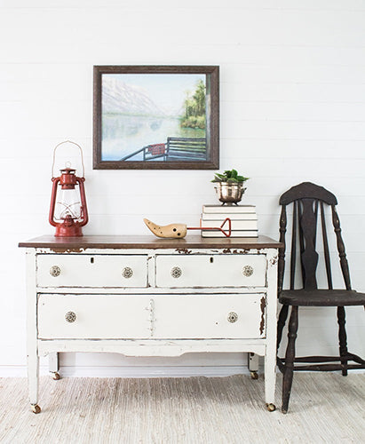 Champlain cream off white chest of drawers with casters
