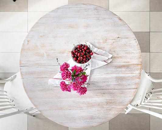 Rustic aged paint effect table top, sanded back white homestead House Milk Paint in Limestone