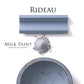 Rideau Blue Homestead House Milk Paint swatches, milk paint powder, gently distressed painted bowl painted trim