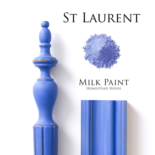 St Laurent Homestead House Milk Paint Flatlay, powder, painted trim and distressed spindle