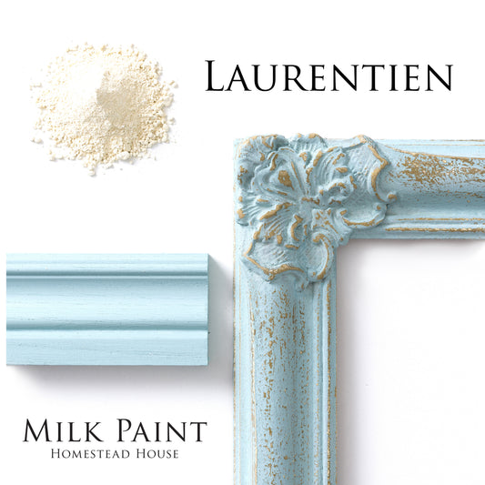 Laurentian Homestead House Milk Paint Flat Lay with powder, painted trim and chippy photo frame