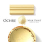 Ochre Homestead House Milk Paint samples, paint powder, chippy wooden bowl and painted board