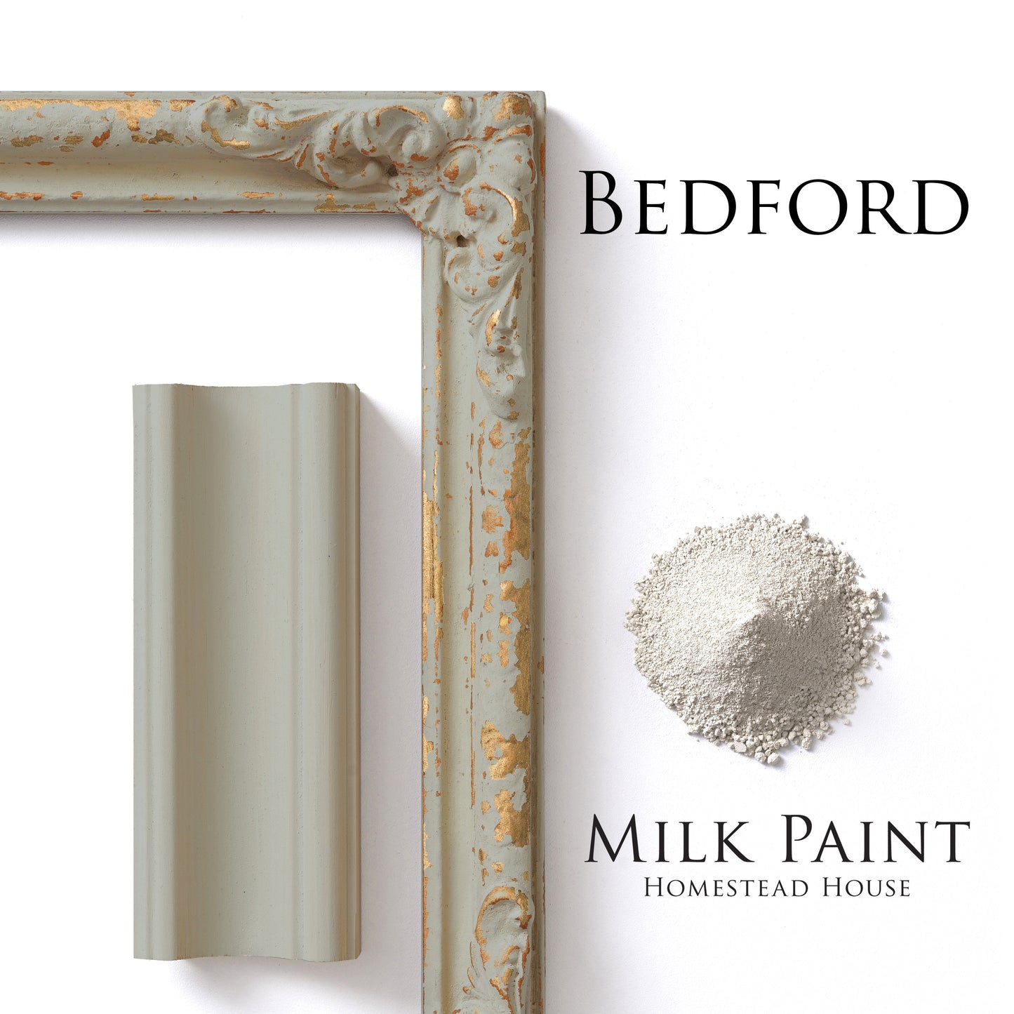 Bedford homestead House Milk Paint colour swatches with milk paint powder, painted trim and distressed patterned engraved photo frame 
