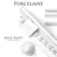 Porcelaine White Homestead House Milk Paint flat lay with powder, painted trim and distressed diamond mouldings