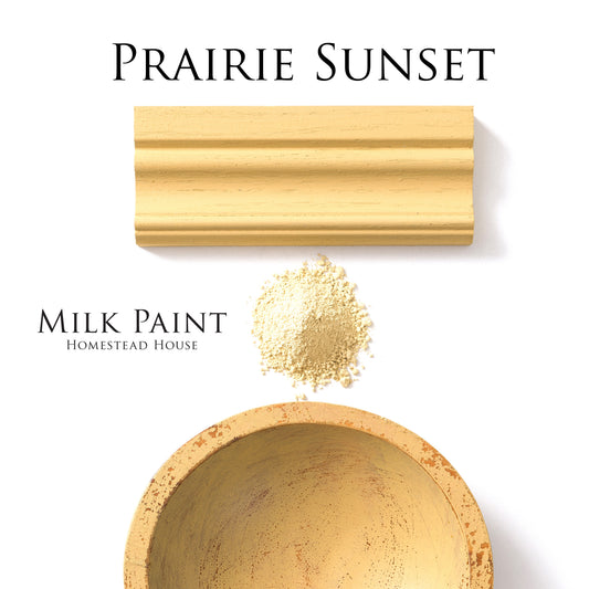 Prairie Sunset Homestead House Milk Paint flatlay, powder, chippy effect bowl and painted trim