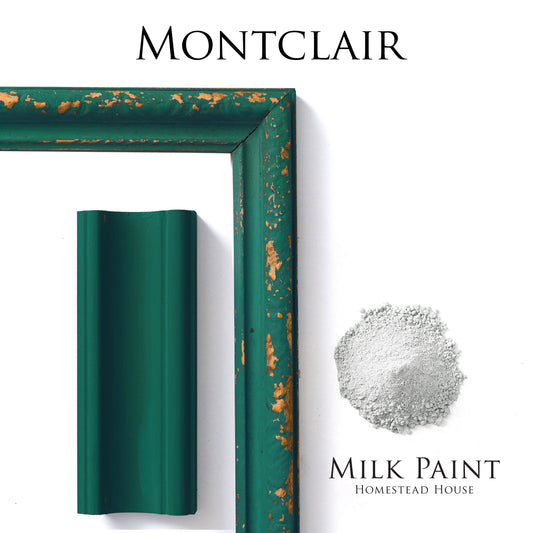 Montclair Homestead House Milk Paint Flat Lay with powder, painted trim and chippy photo frame