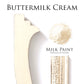 Buttermilk Cream milk paint colour swatches with a decorative border and Homestead House branding.