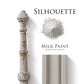 Silhouette Homestead House Milk Paint flat lay with powder, painted trim and distressed chippy paint spindle